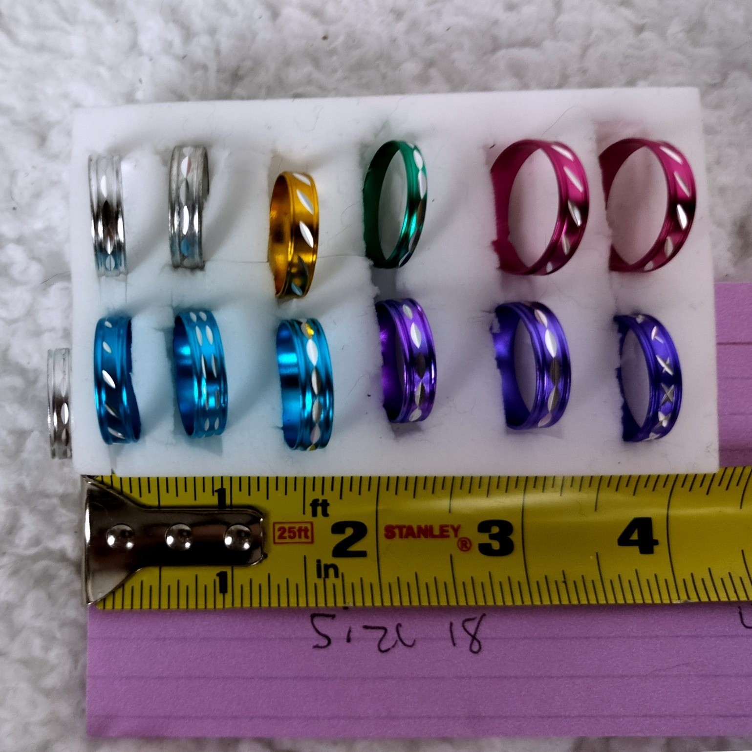 Aluminum Diamond Cut Band Ring Set Multicolor Lightweight 5pc