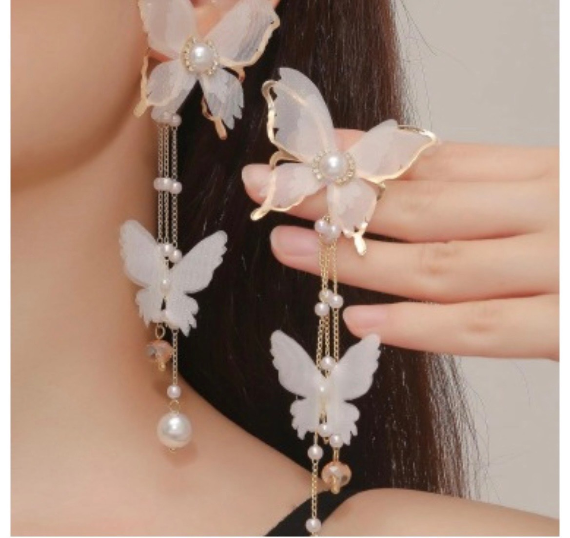 Elegant Butterfly Flower Drop Earrings for Women | Pearl Tassel Dangle Earrings