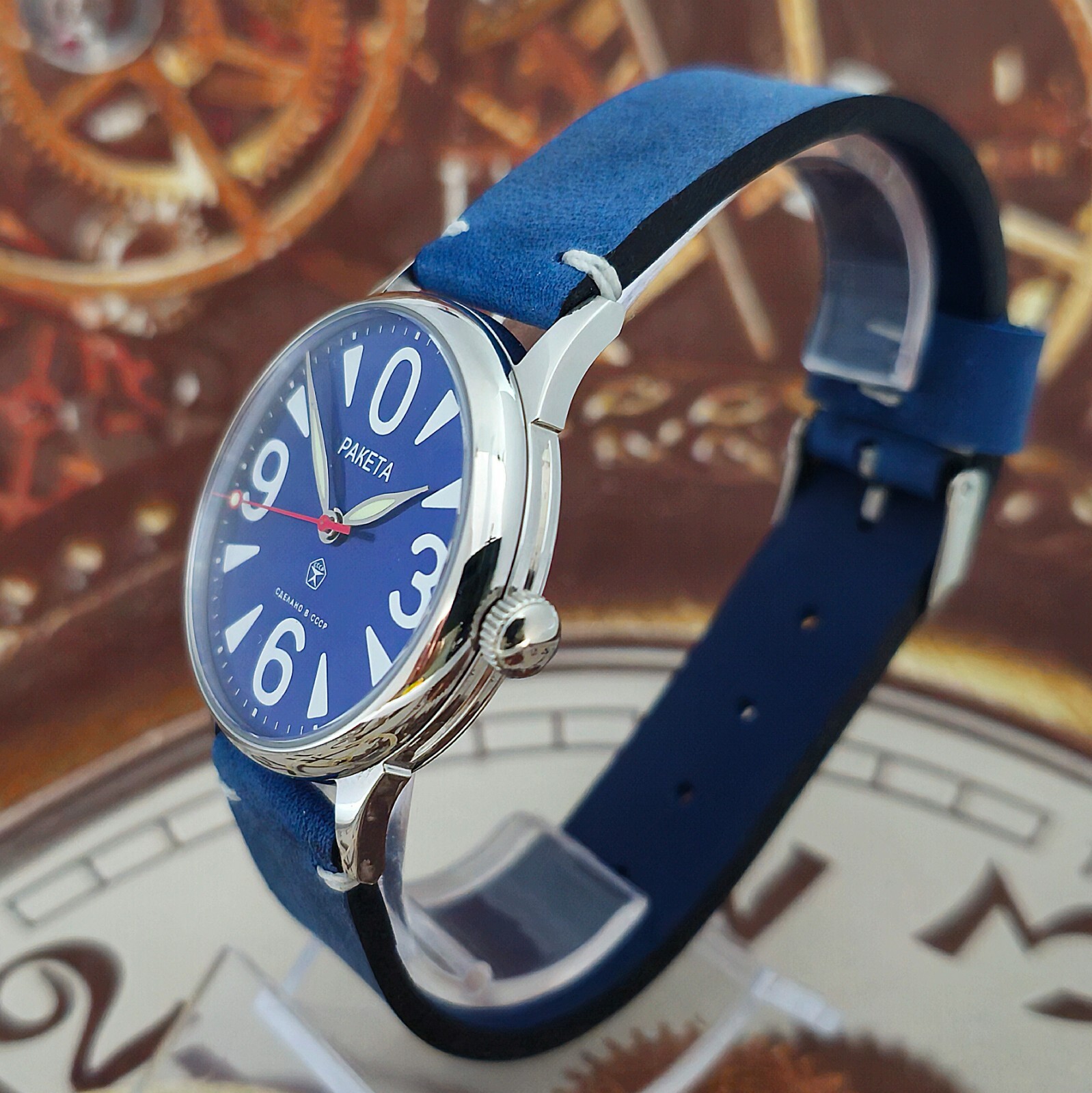 Vintage Watch USSR RAKETA Big Zero Blue Dial Wristwatch Mechanism 2609.HA 19J