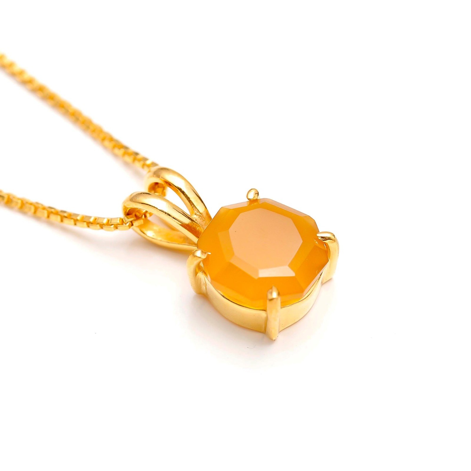 Natural Yellow Chalcedony Octagon Chain Pendant Gold Fill Solid Silver Jewelry