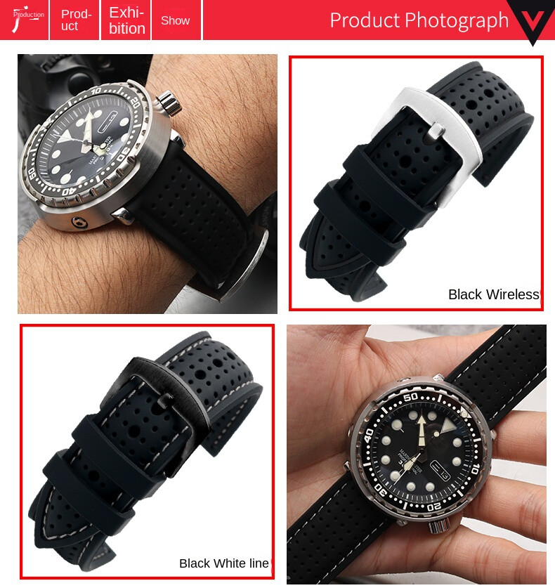 Universal Silicone Watch Band Strap Rubber Waterproof Men’s Black 19-24MM Hoop