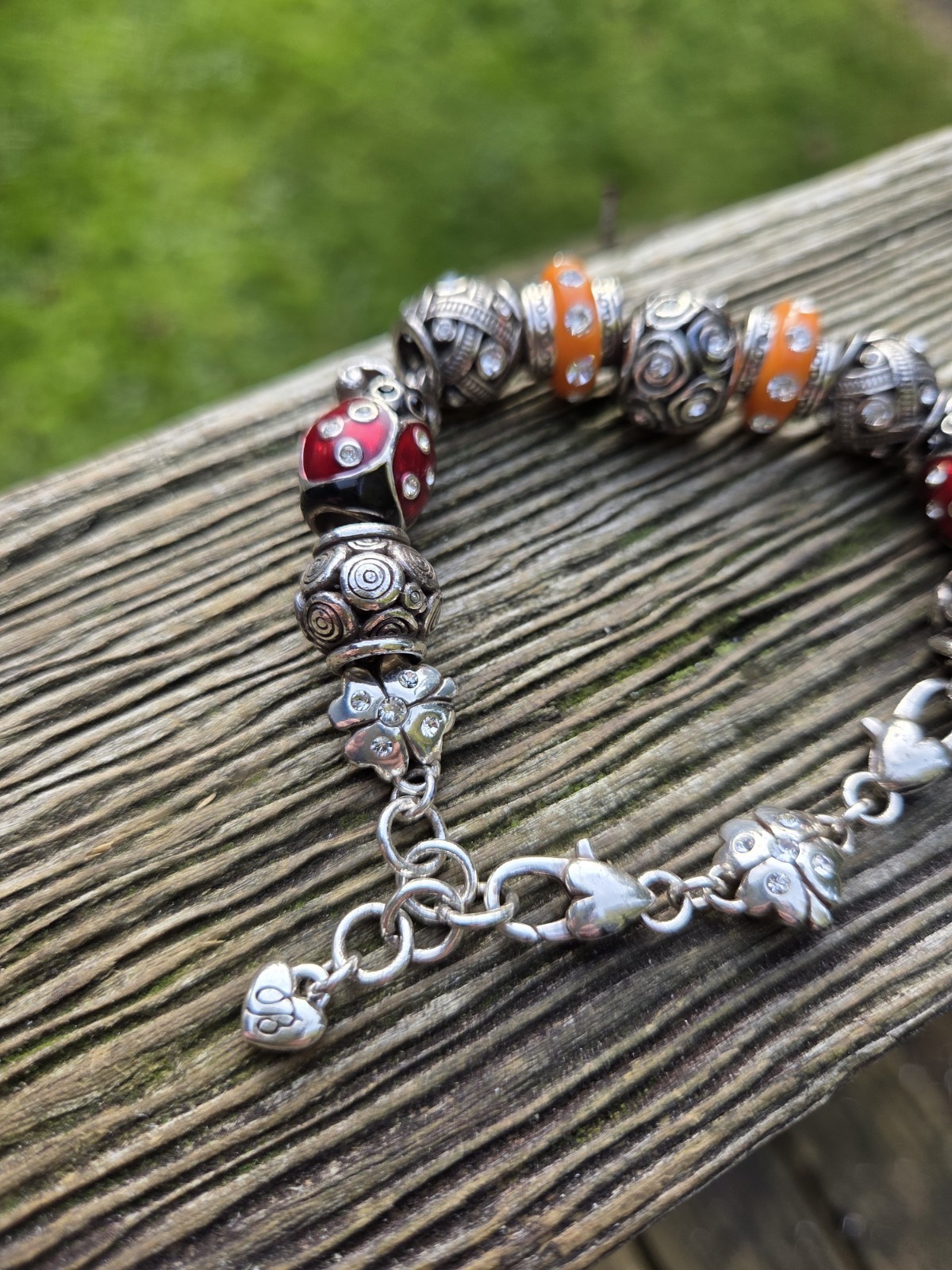 Brighton Ladybug Shamrock Charm Bracelet Bead Silver Tone Heart Clover Rare