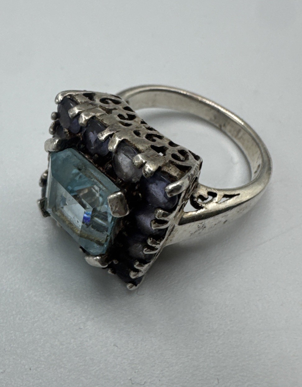 2.5ct Natural Blue Topaz and Purple Sapphire Ring 925 Sliver Size 7.75