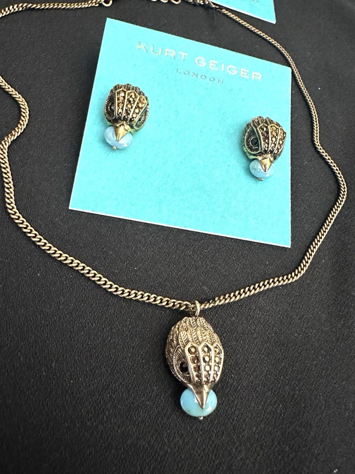 Kurt Geiger Jewelry Set / Eagle Head/Necklace Earrings/ Brass /Turquoise