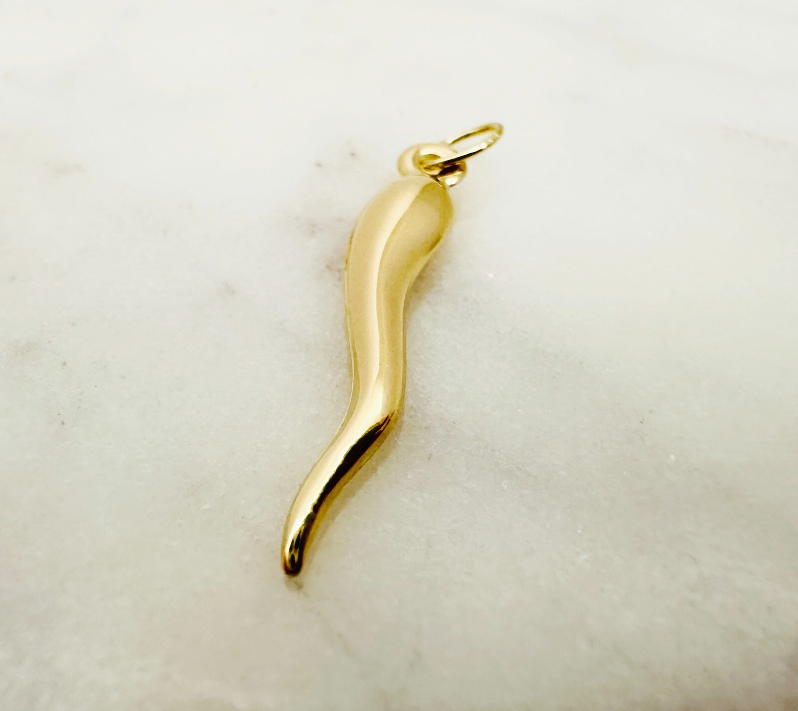 14K Solid Yellow Gold Polished Italian Horn Lucky Charm Pendant 28x4mm, 1.1″