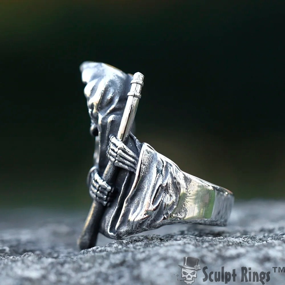 Sculpt Rings™ Grim Reaper Stainless Steel Ring – Gothic Biker Skull Jewelry