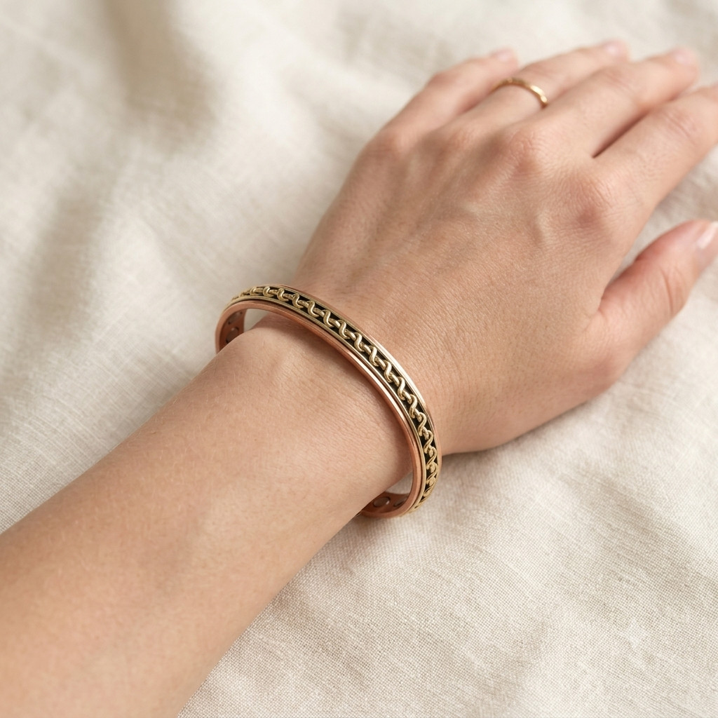 Tri Tone Solid Pure Copper Magnetic Cuff – Arthritis Therapy Bracelet Zig Zag