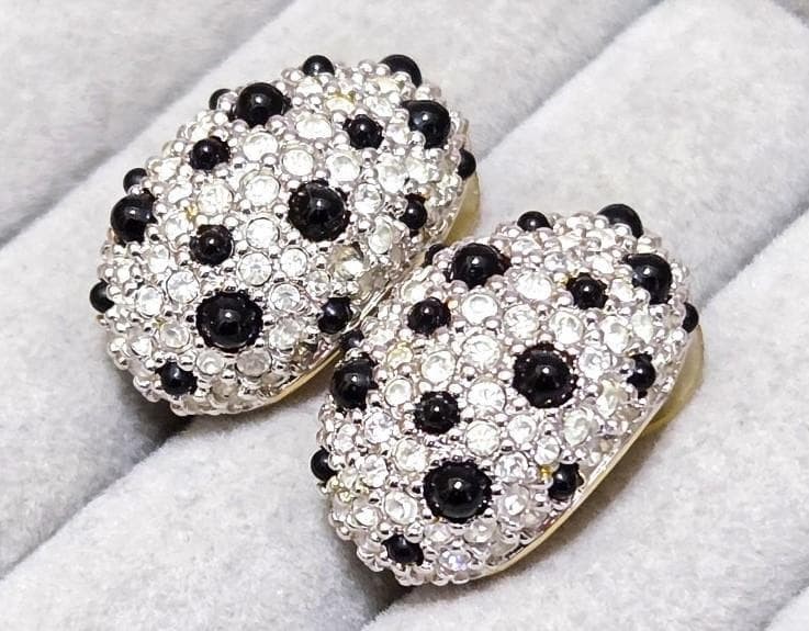 Swarovski Black & White Oval Shape Earrings Used Not specified