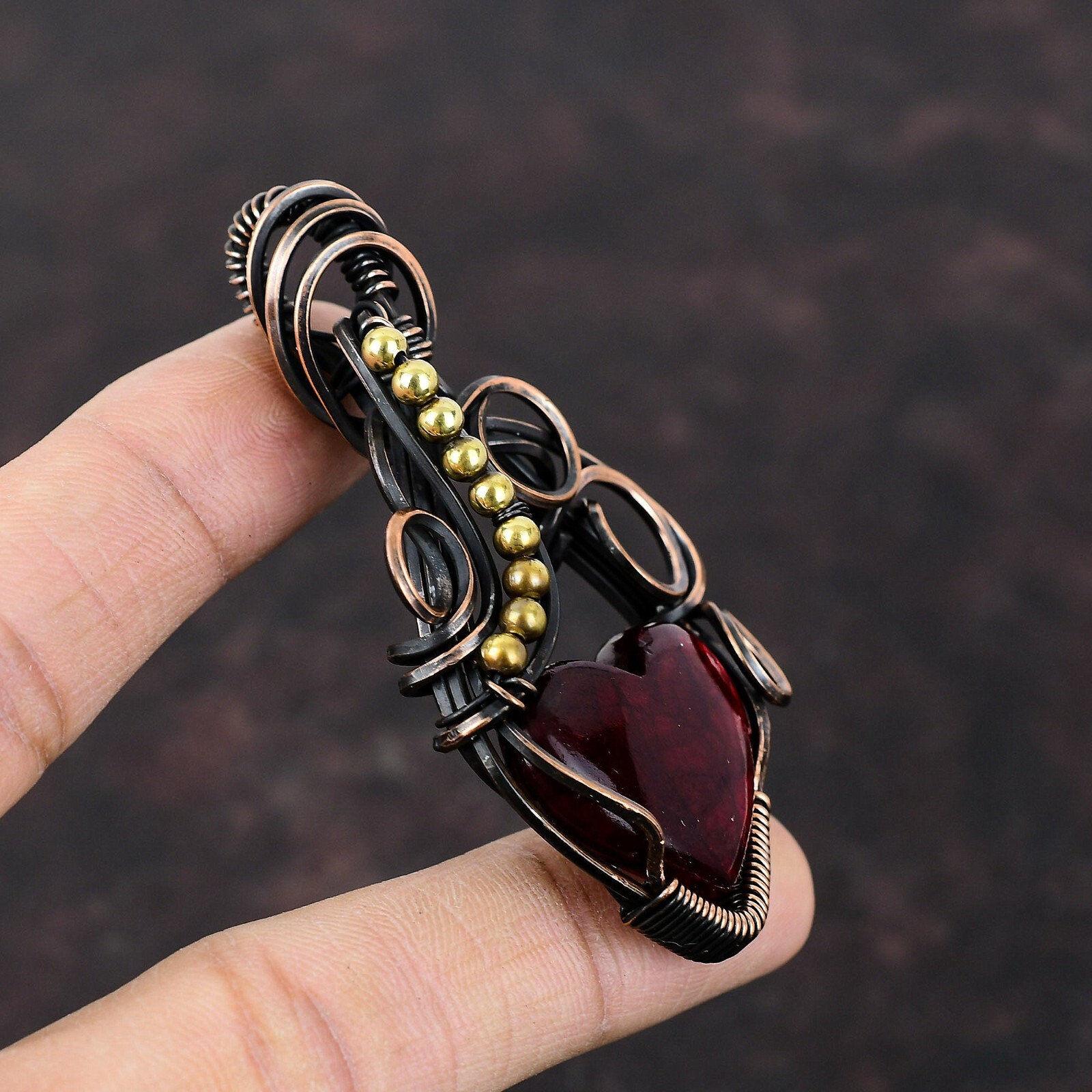 Red Fire Labradorite Copper Gift For Love Wire Wrapped Pendant 2.95″