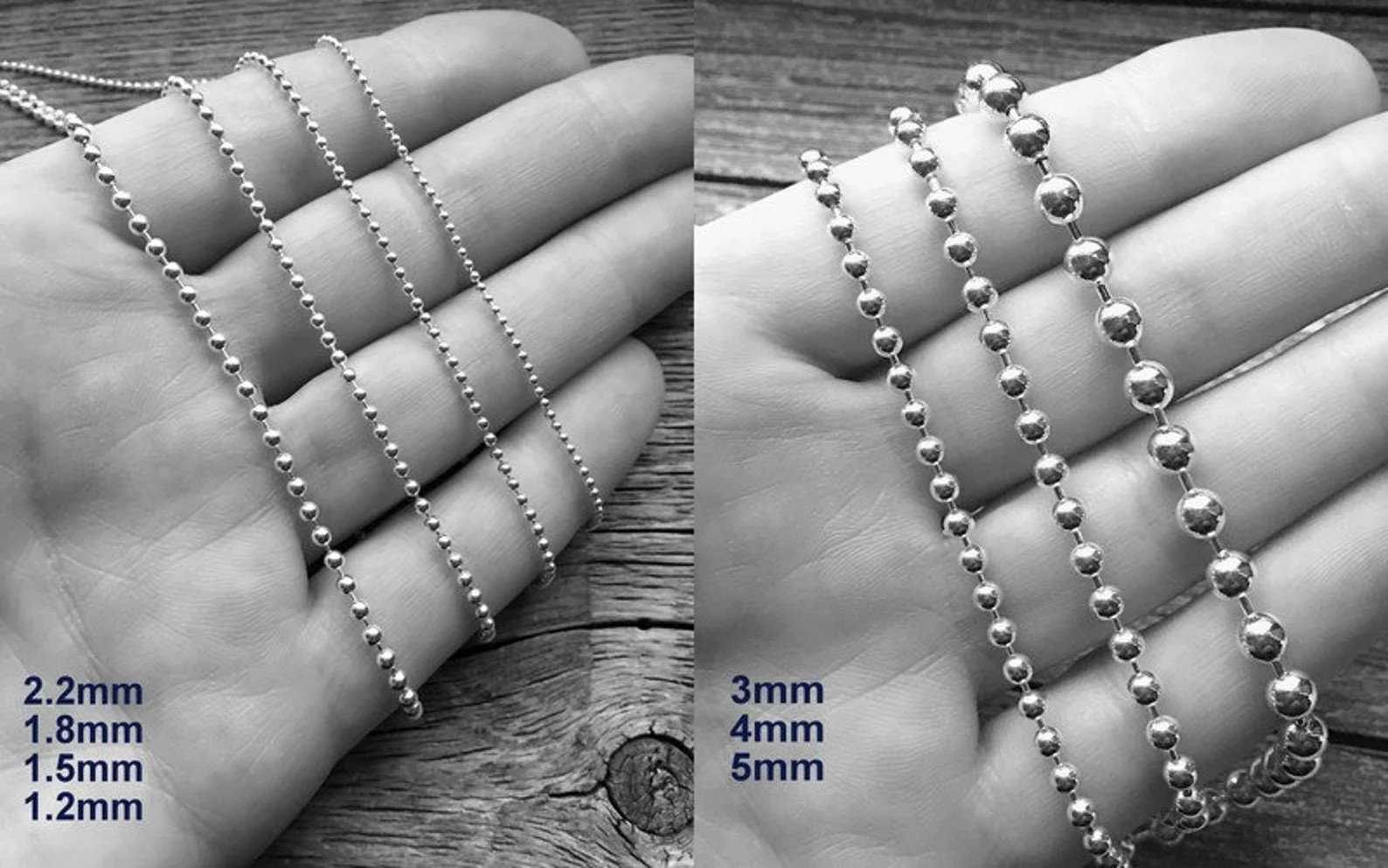 925 Sterling Silver Ball Chain Necklace 1.2mm-5mm 16-36 inch Dog Tag Chain