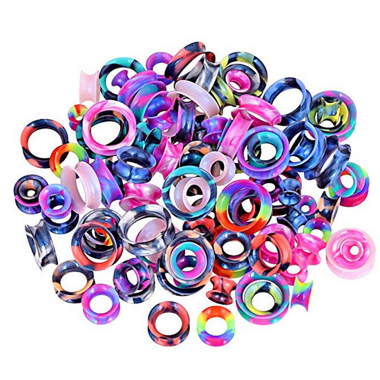 5-50Pairs Random Silicone Set Ear Gauges Tunnels Ear Plugs Body Piercing 2g-3/4″