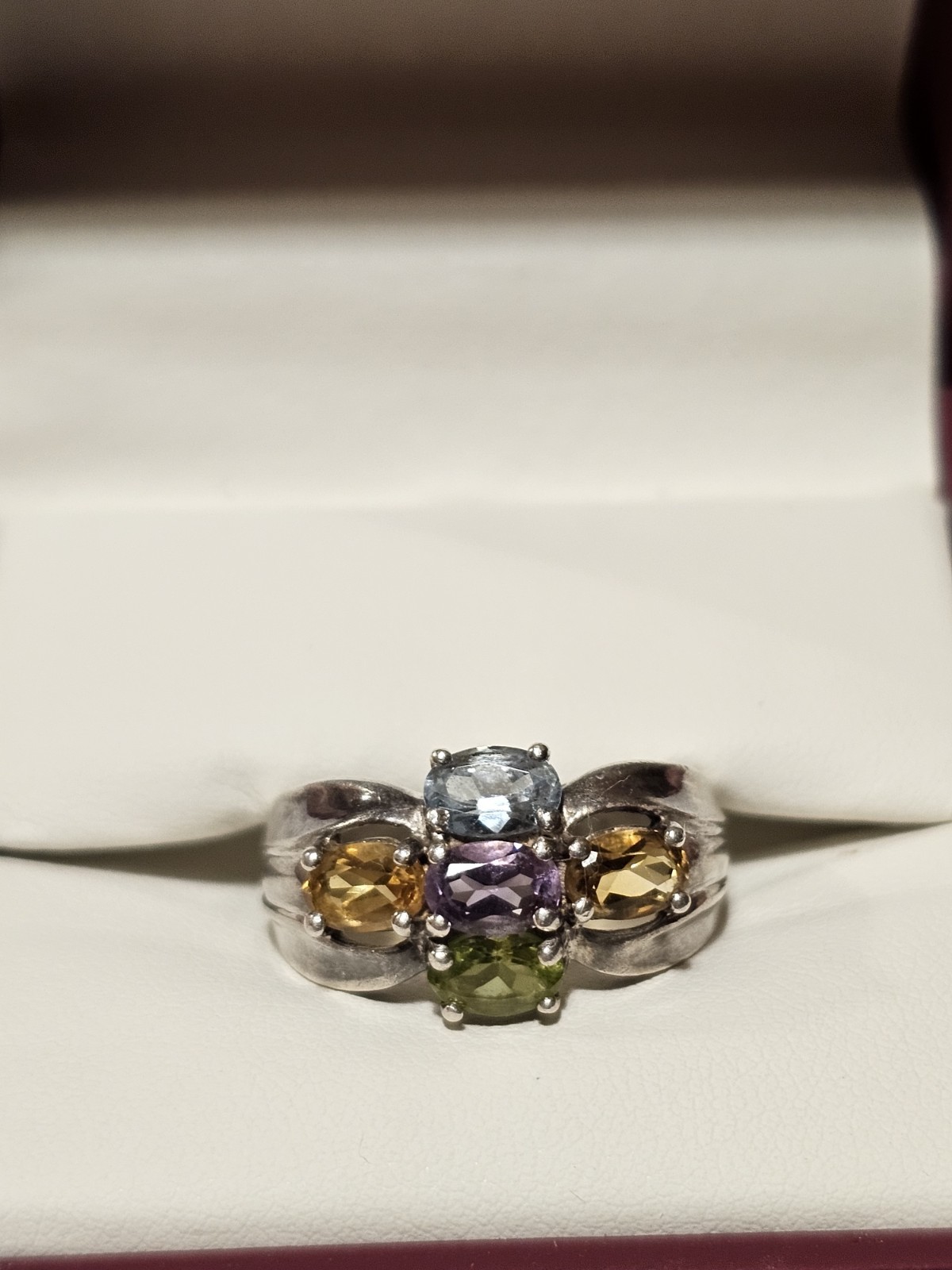 Vintage Sterling Silver Multi Stone Cluster Peridot Amethyst Topaz