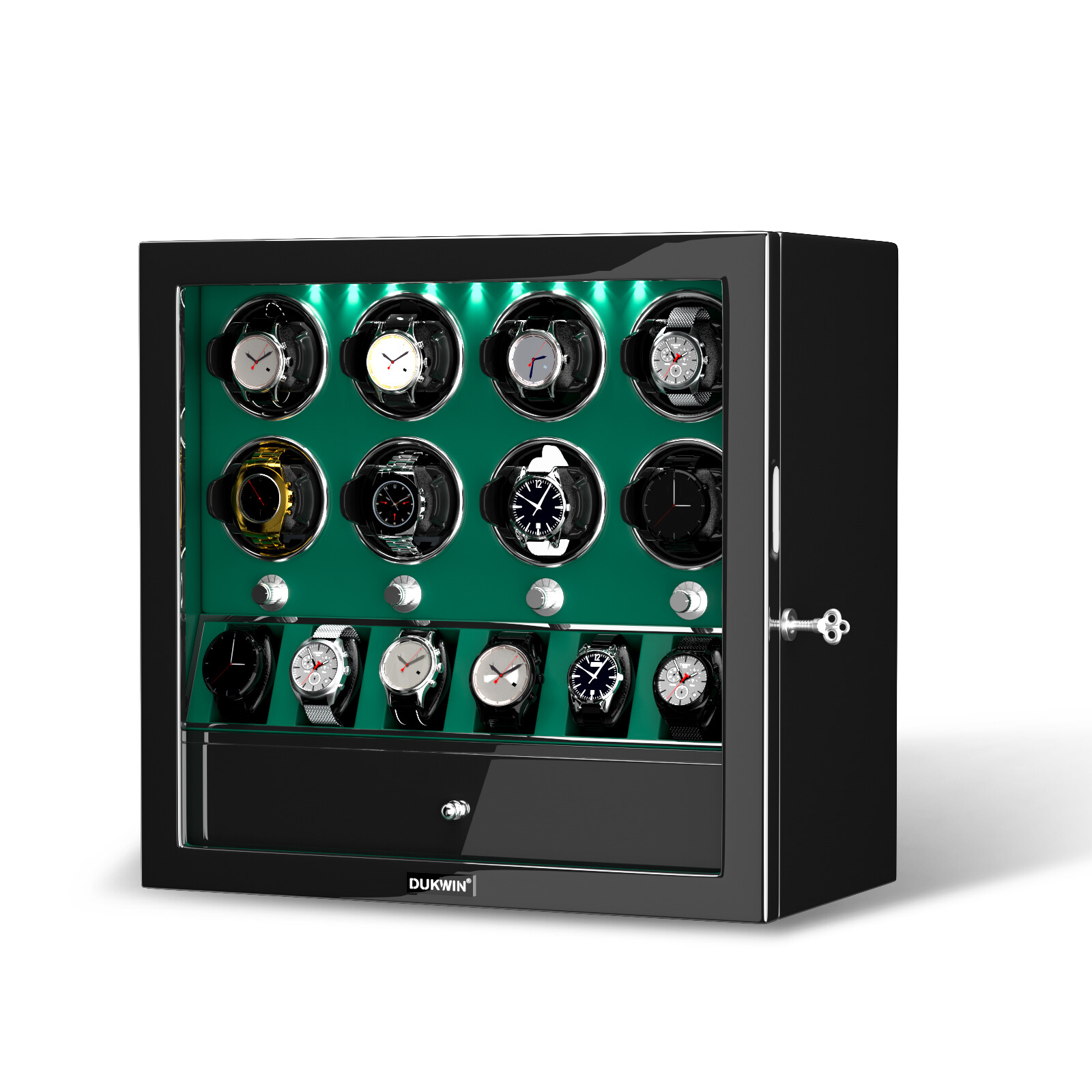 New Compact LED Automatic 8 Watch Winder With 6 Watches Display Storage Box Gift