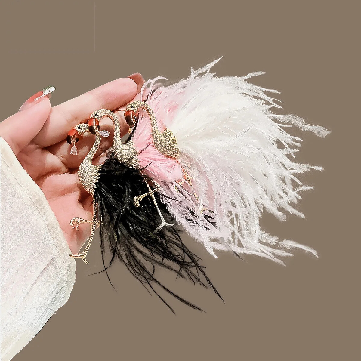 Luxurious 14k Gold Plated Copper Zircon Flamingo Brooches High-end Bird Hot Sale