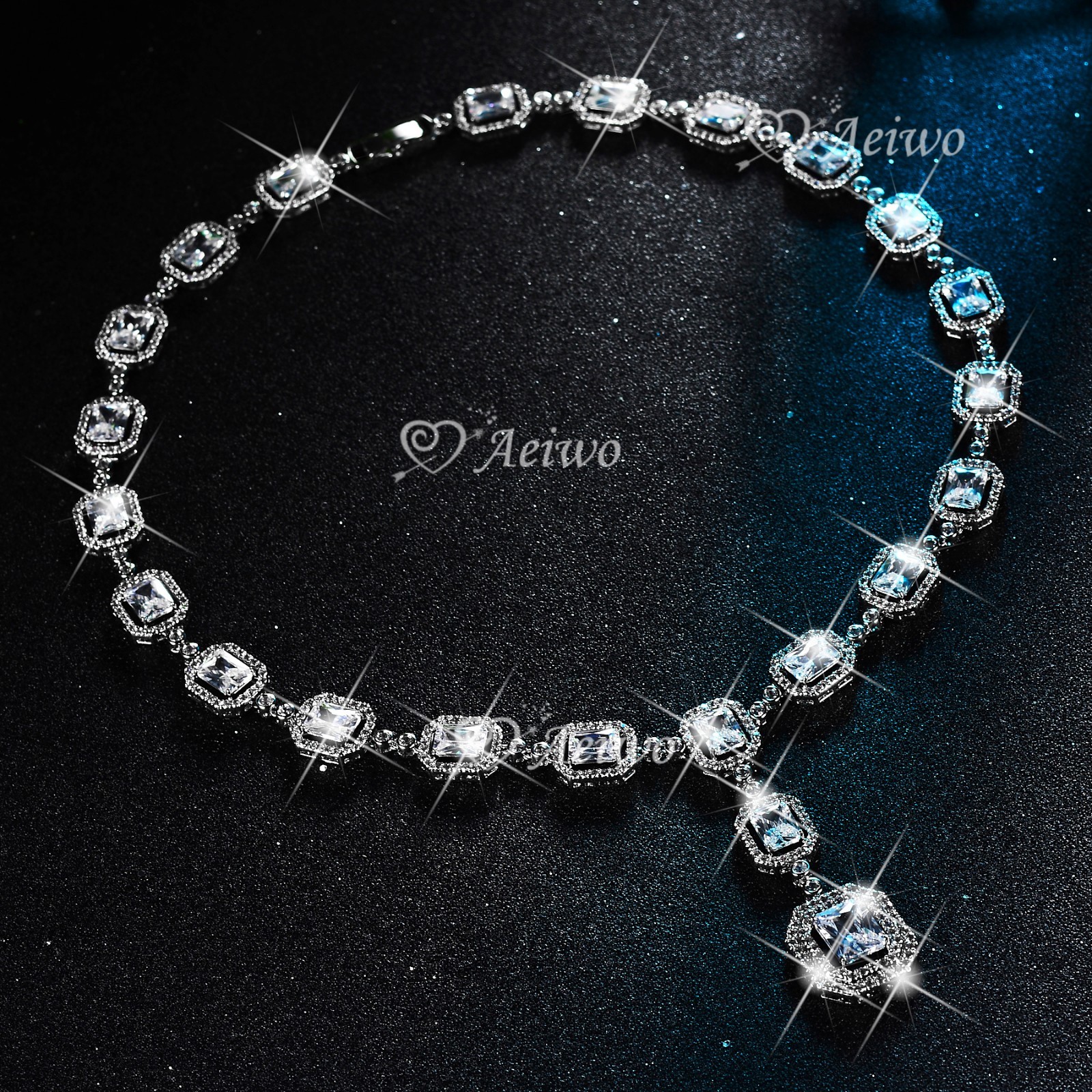 18K WHITE GOLD FILLED SIMULATED DIAMOND WEDDING PARTY NECKLACE LUXURY