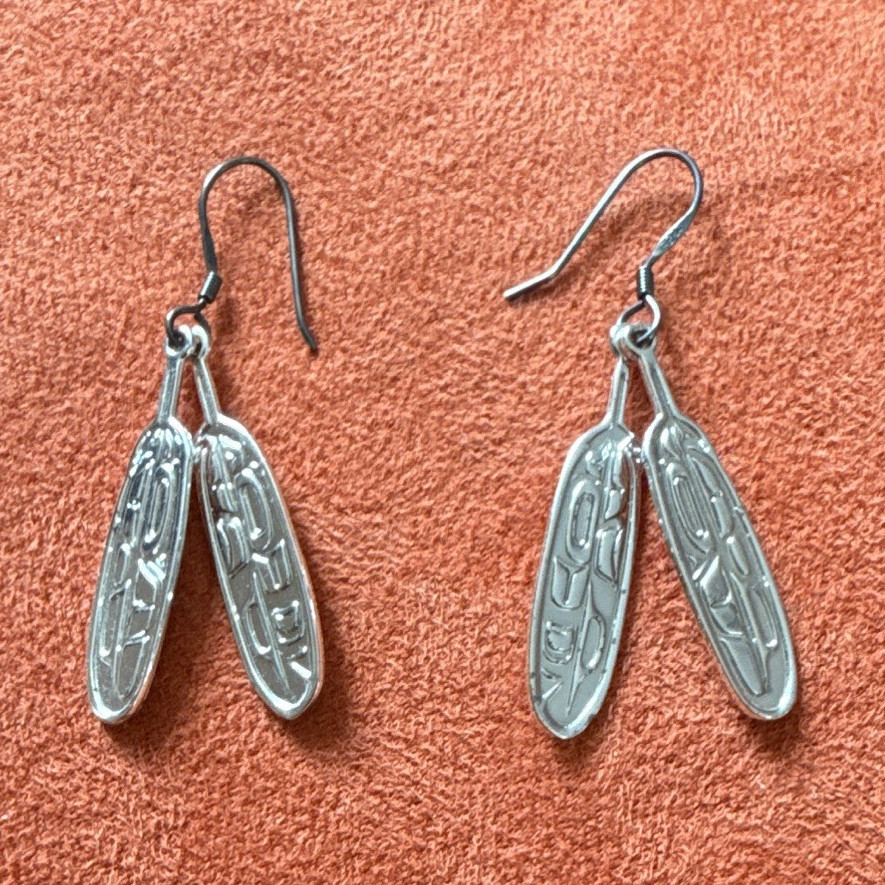 Silver Tone Metal Double Leaf Dangle/Drop Hook Earrings, No Stone