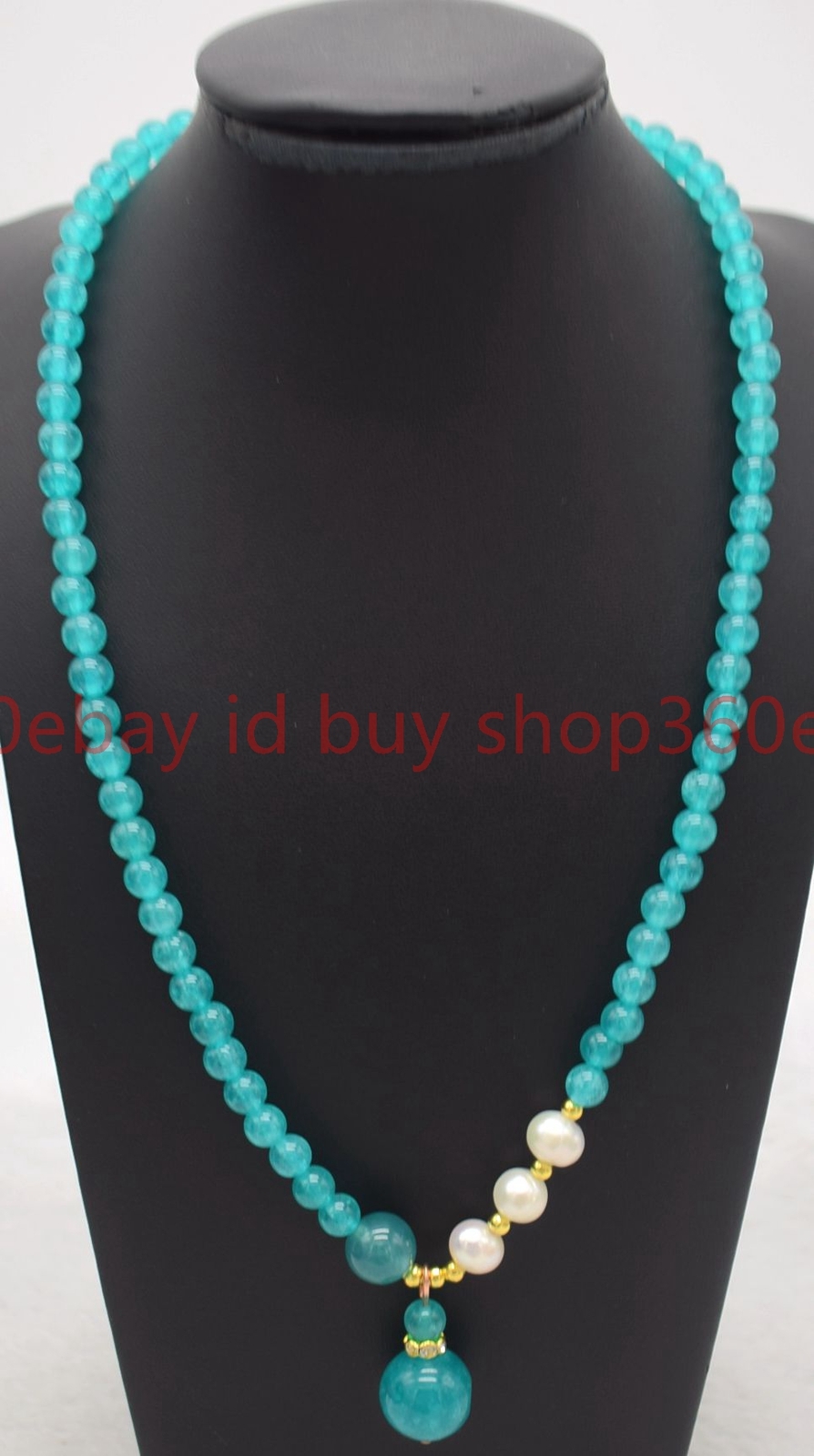 Natural 6mm Blue Amazonite Round Gems Beads White Pearl Pendant Necklace 16-28in