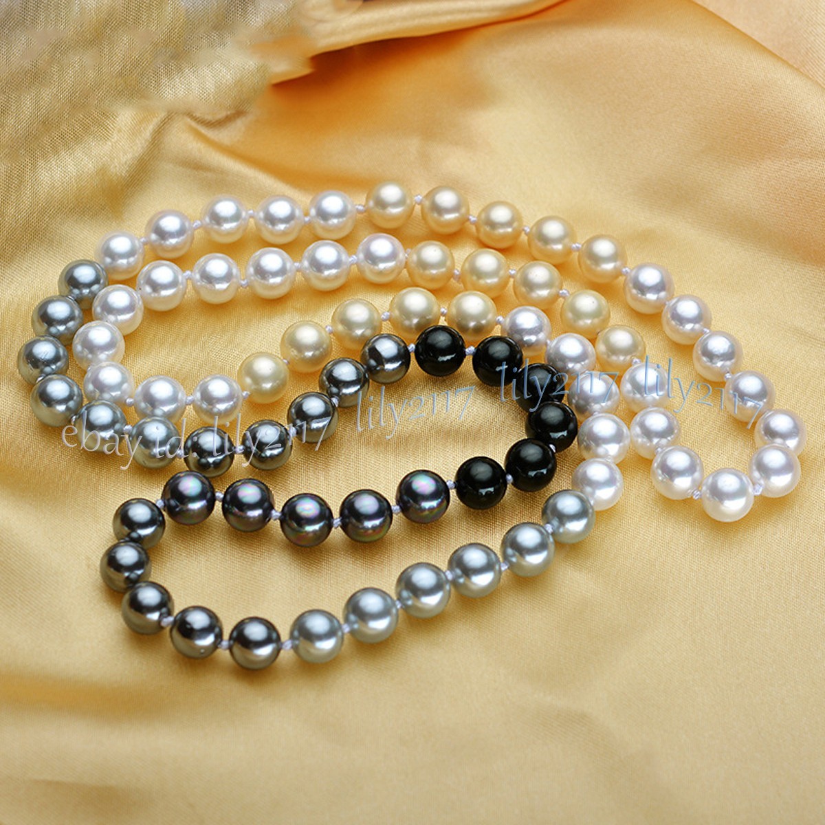 Multicolor Shell Pearl Imitation Pearl Round Beads Necklace 36-100 in No Clasp