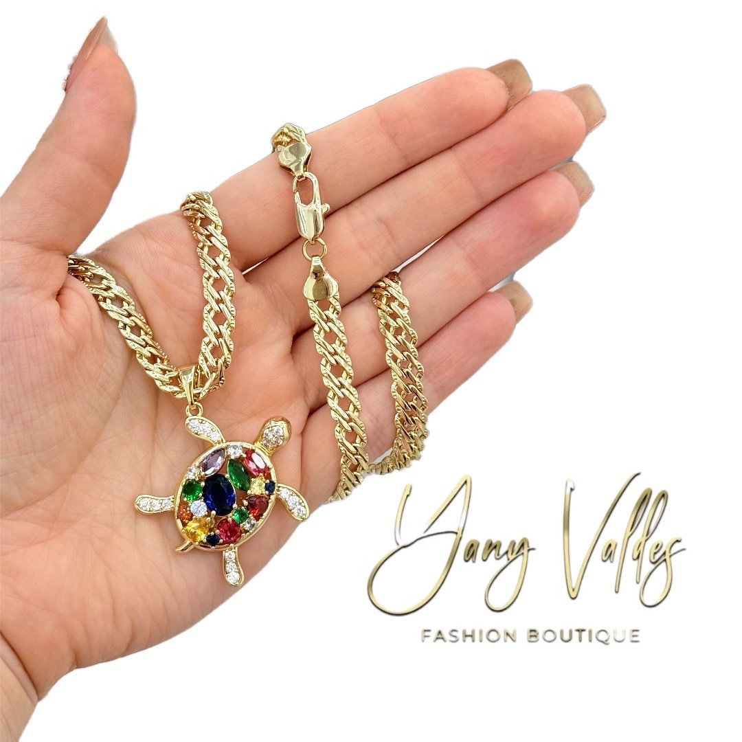 18” Spanish Link Chain Turtle Pendant 14K Gold Filled Necklace