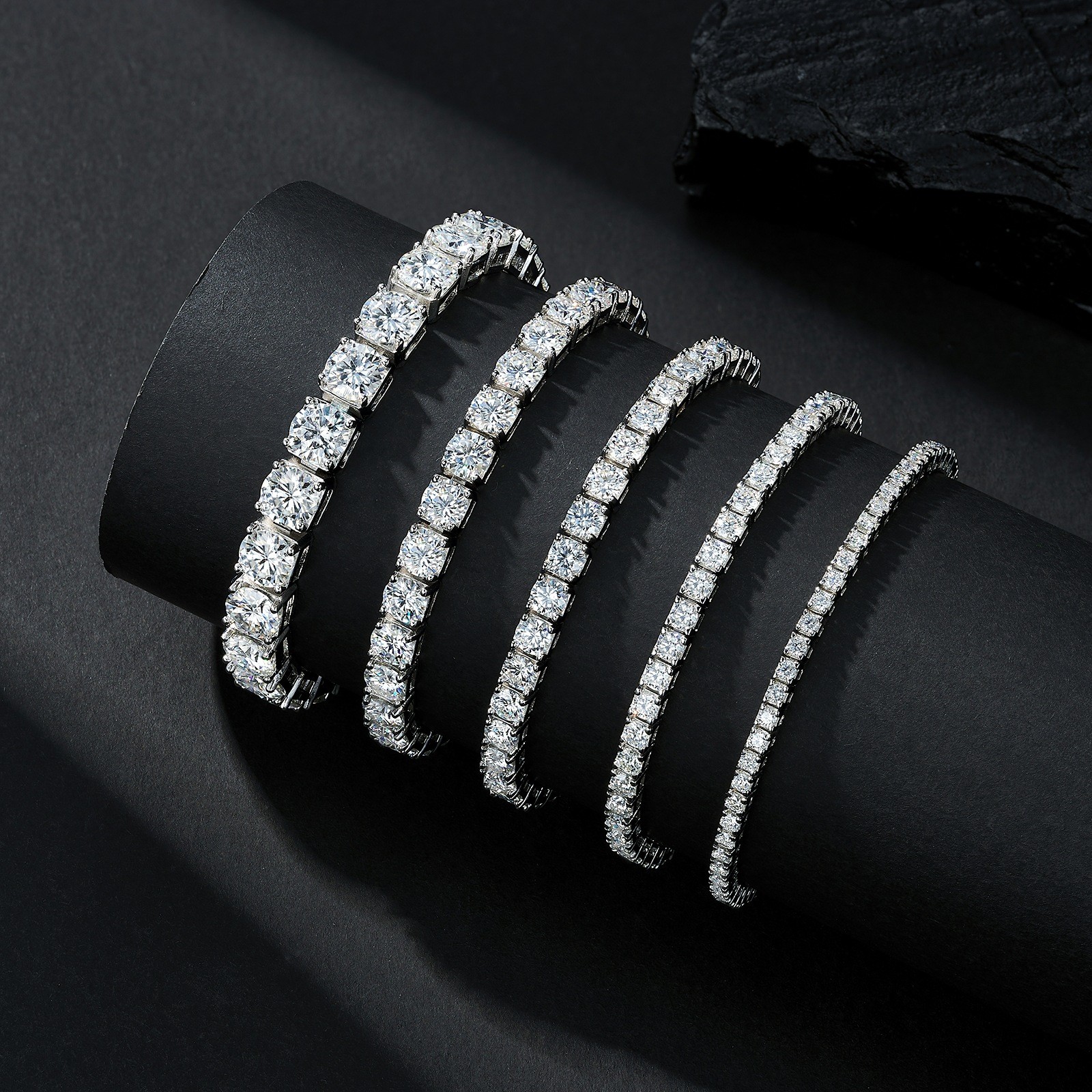 Hot Fashion 2-6.5mm VVS Moissanite Tennis Chain Bracelet 925 Sterling Silver