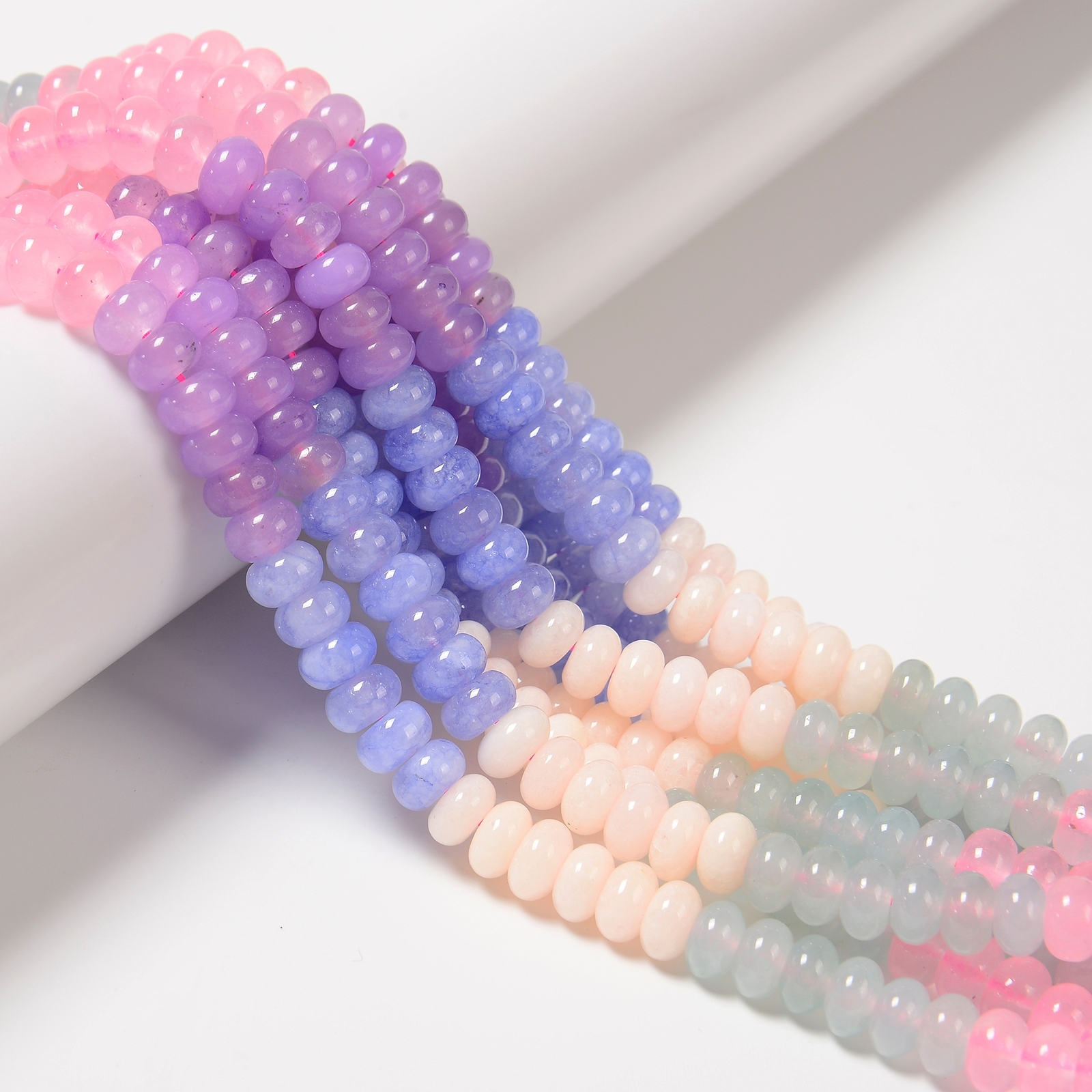 12-Multi-color Dyed Jade Smooth Rondelle Beads Size 5x8mm 15.5” Strand