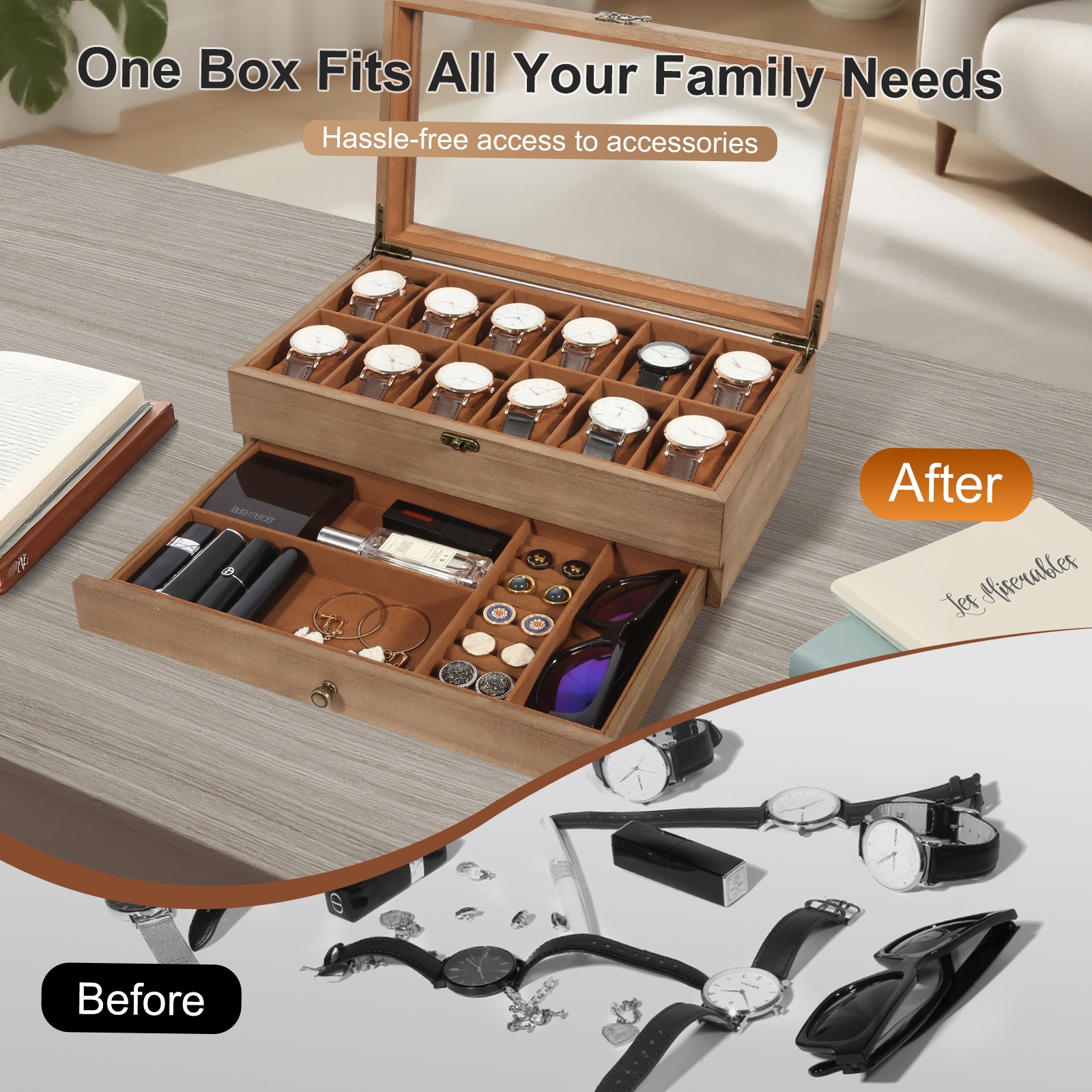 12 Slots Watch Box Solid Wood Storage Display Case Wrist Watch Case