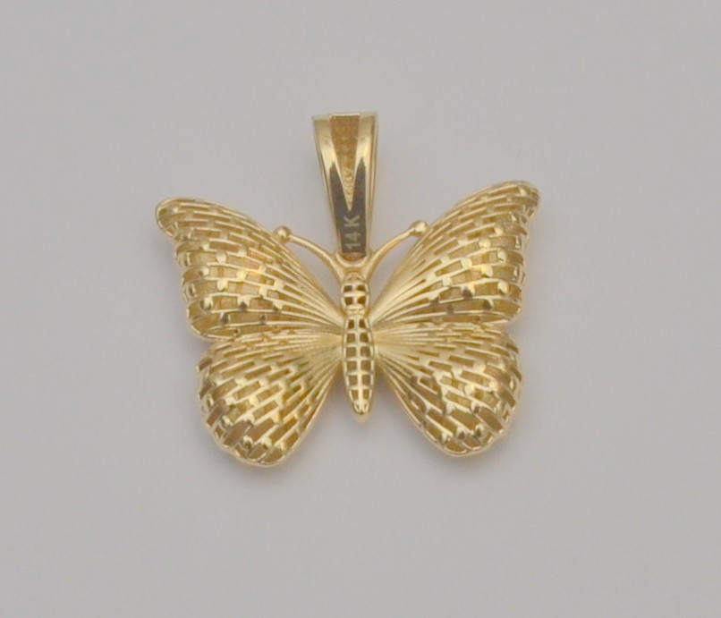 14K Yellow Gold Butterfly Charm Pendant 1.0×0.7in Textured 3.7g P5