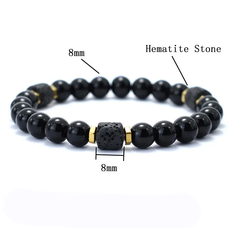 Unique Natural Stone Bracelet Men 8Mm Obsidian Tiger Eyes Beaded Braclet Homme H