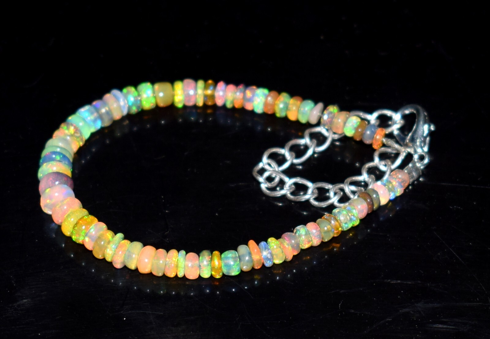 7”Natural Ethiopian Opal bracelet Fire Opal Gemstone Beads Bracelet F3242
