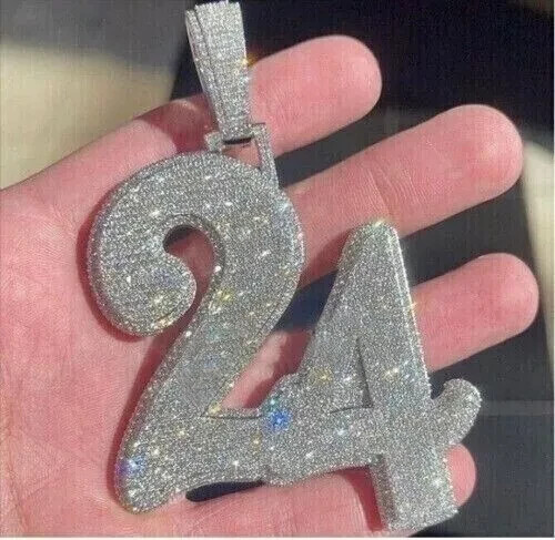 4Ct Lab Created Diamond Round Any Lucky Number Pendant White Gold Plated Silver