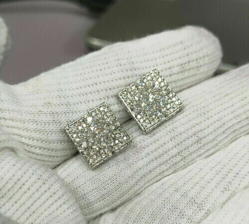 Round Cut Simulated Diamond Lovely Cluster Stud Earrings 14K White Gold Plated