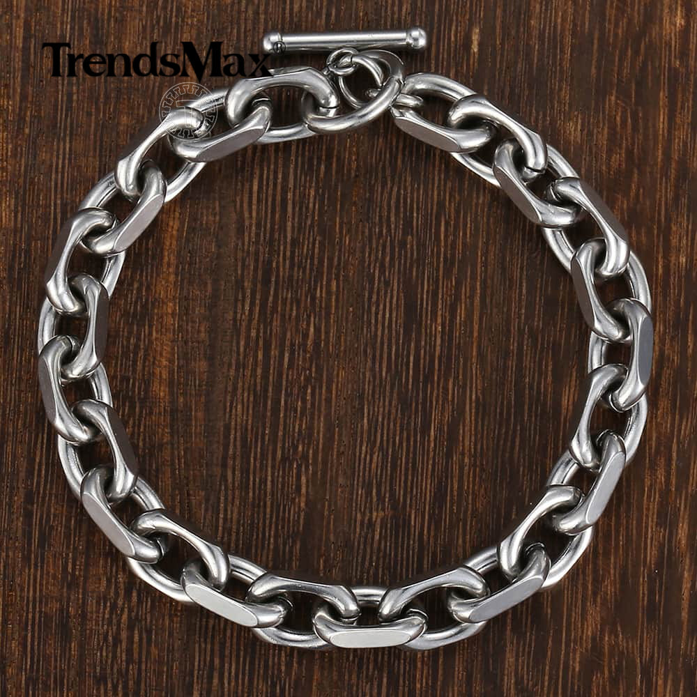 9mm 7-9″ Silver Stainless Steel Cable Link Bracelet Men Boys Chain TOGGLE Clasp