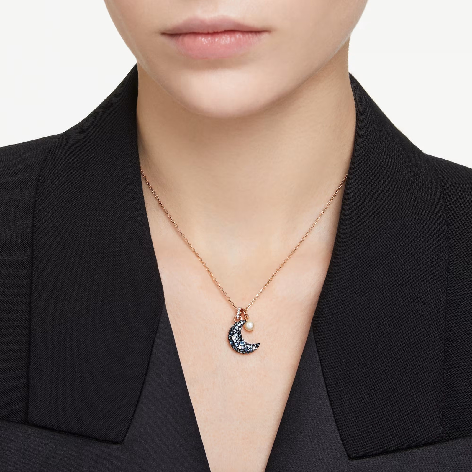 Sublima Multicolored Rose Gold Tone Plated Pendant Moon Crystal Pearl New
