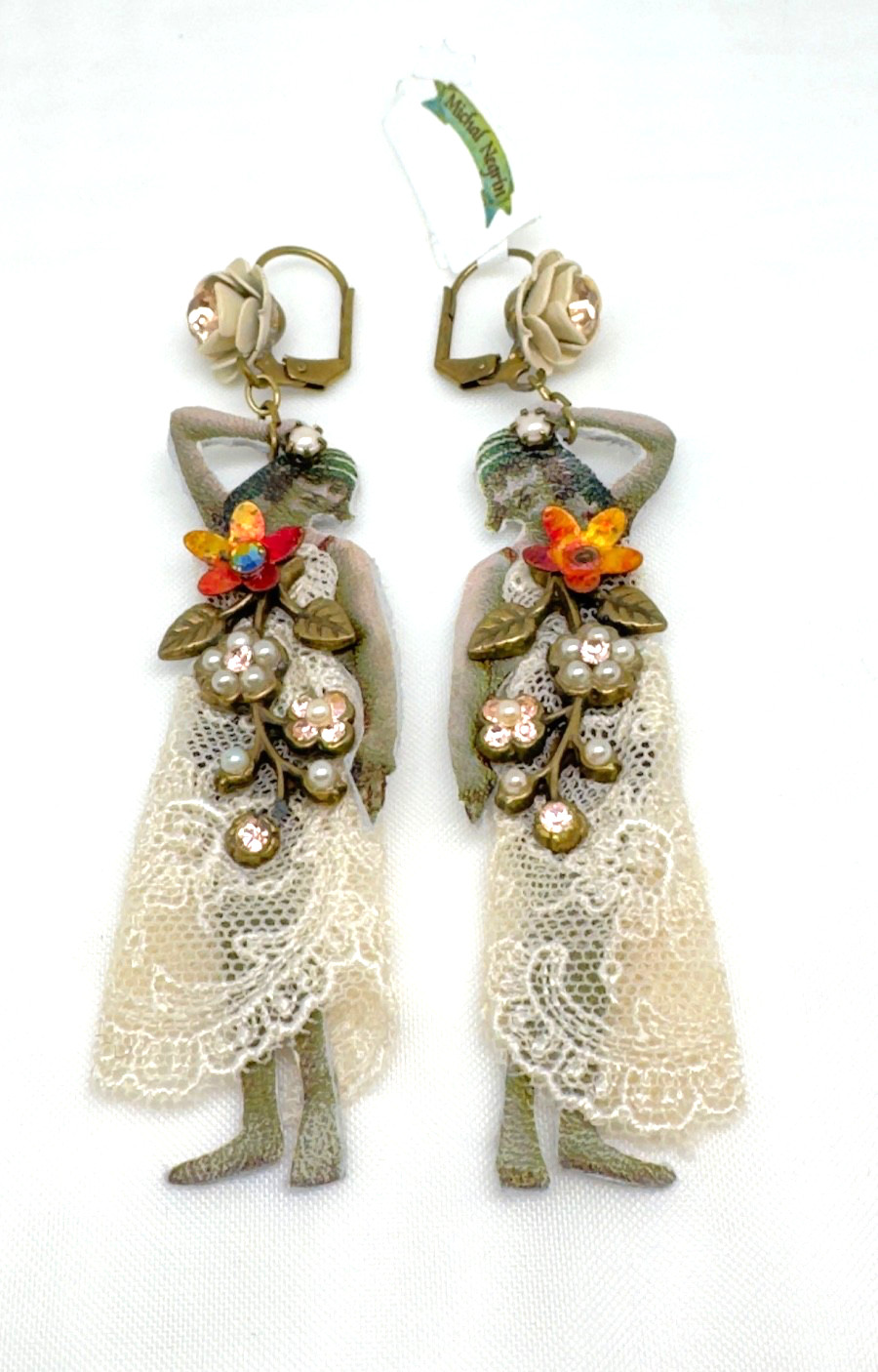 Lovely Michal Negrin Crystal Fabric Earrings #643#