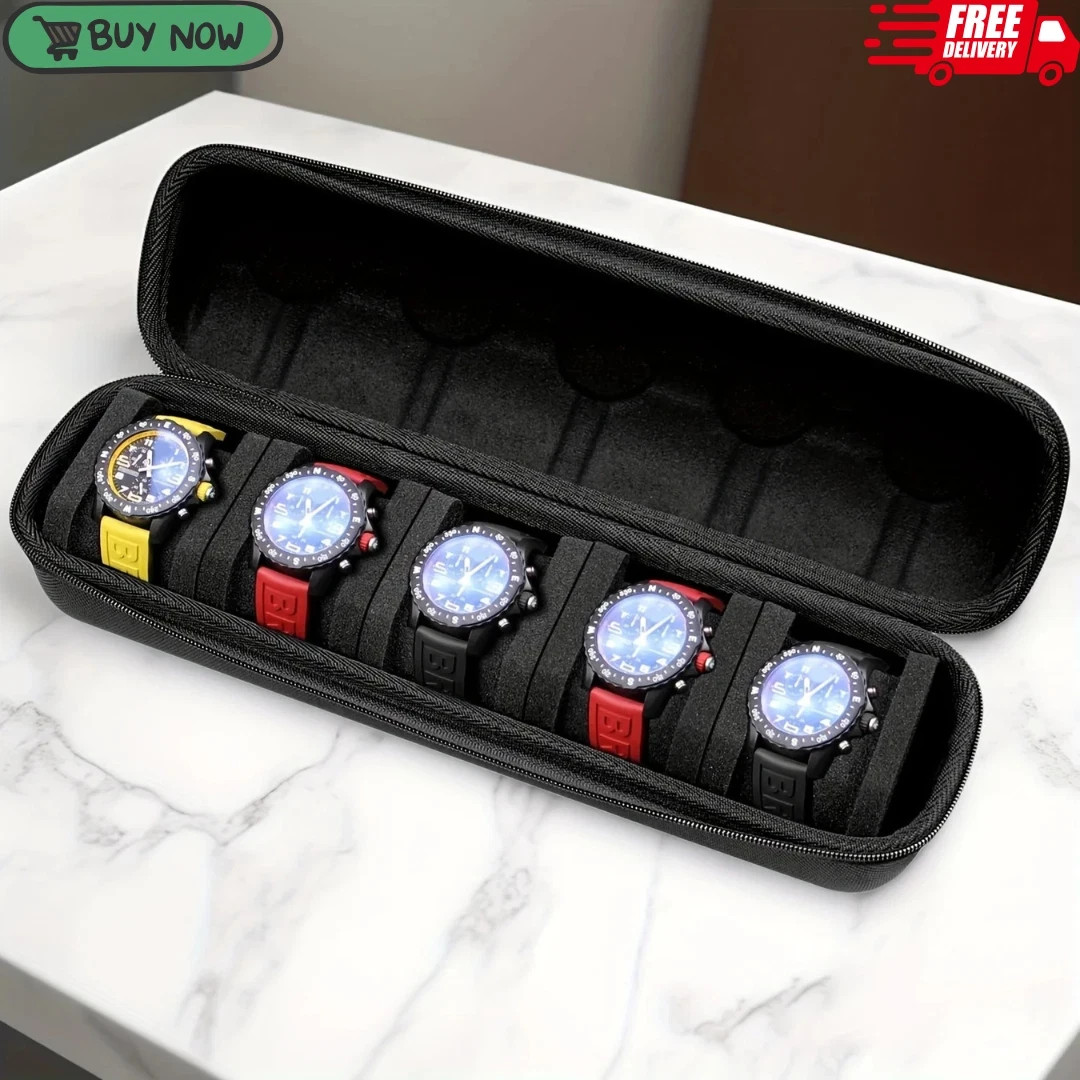 Travel Watch Case 5 Slot Roll Organizer Hard Shell Storage Box Display Pouch Bag