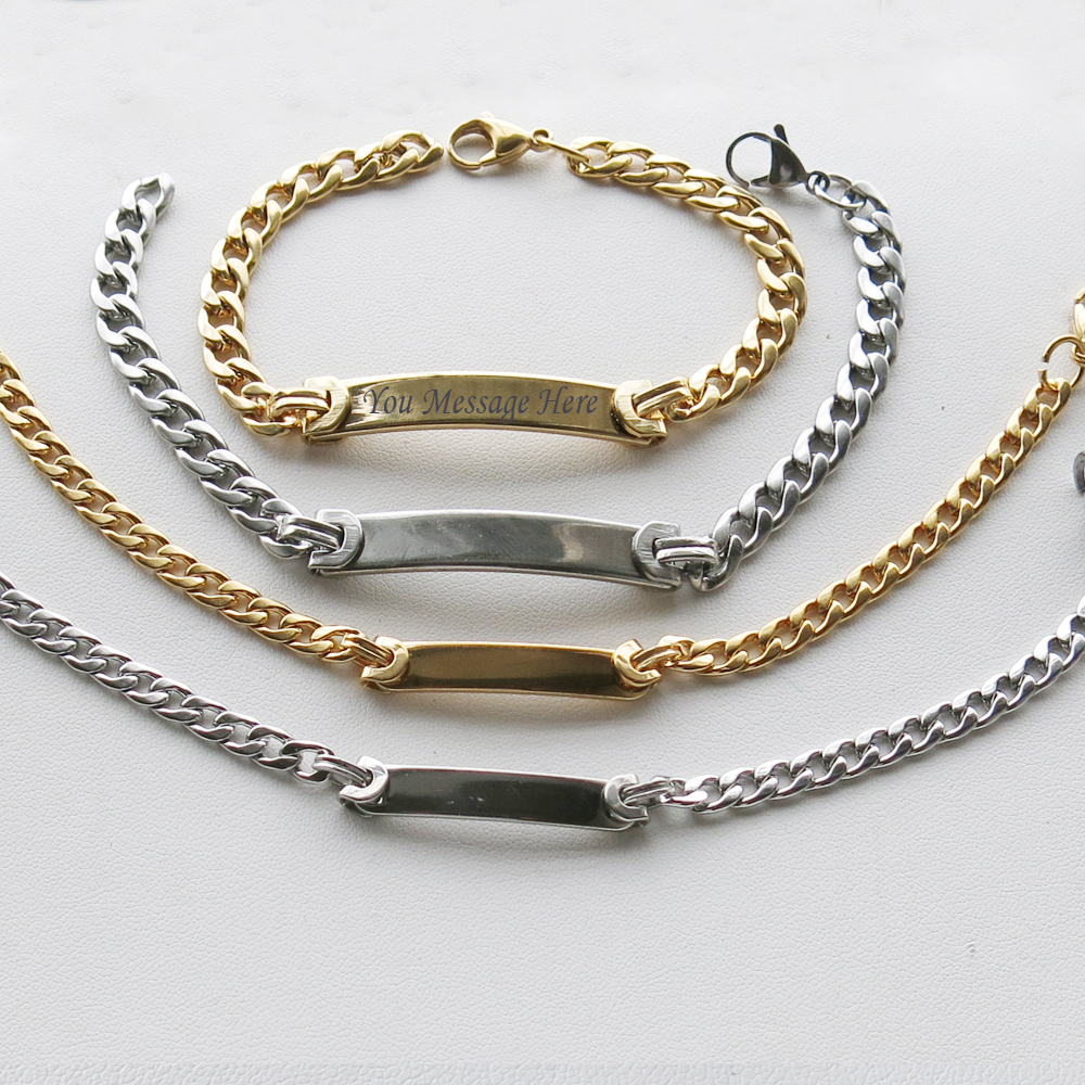 Personalized Custom Stainless Steel Cuban Curb Chain ID Bracelet Free Engraving