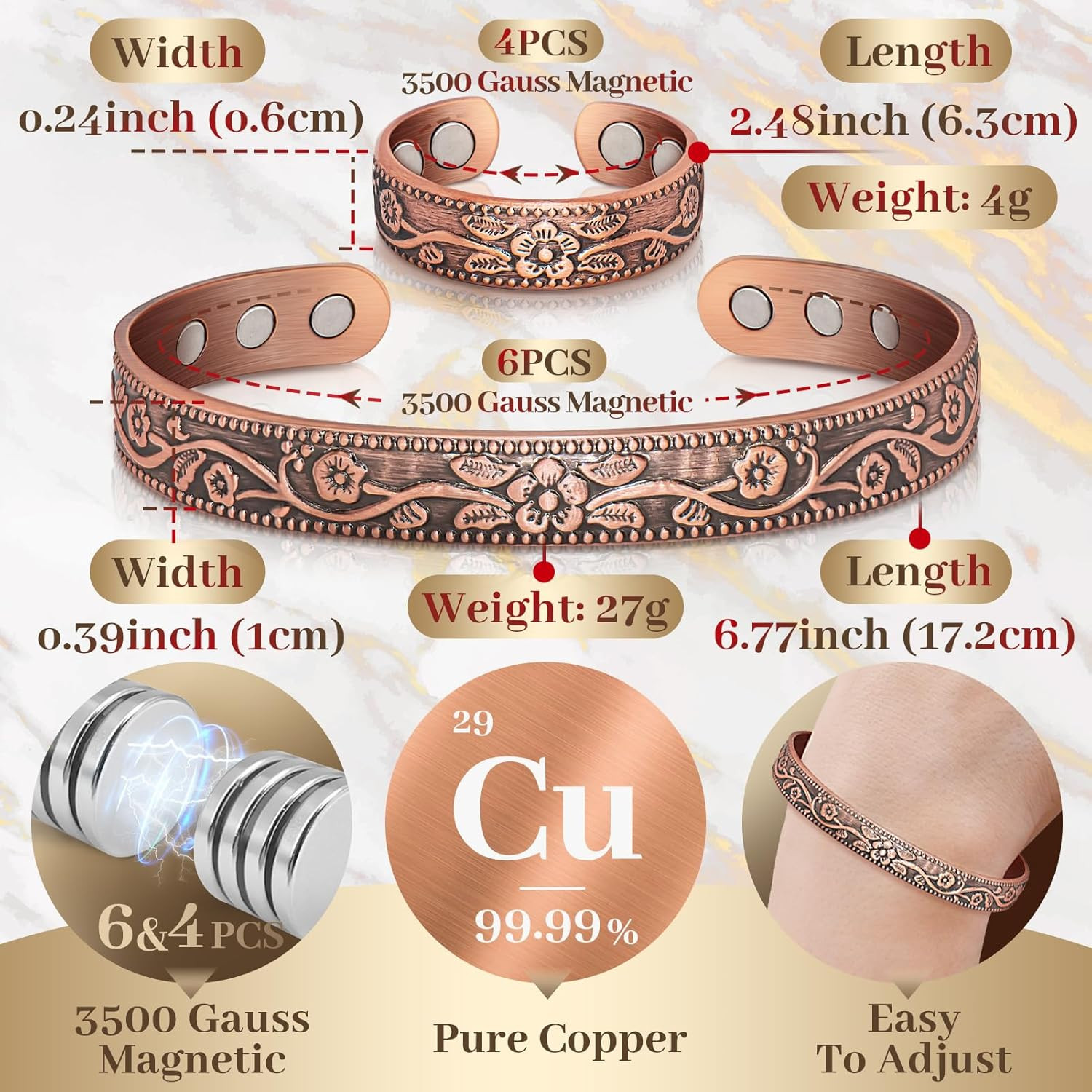 Copper Bracelet & Ring for Men & Women, Arthritis Pain Relief Magnetic
