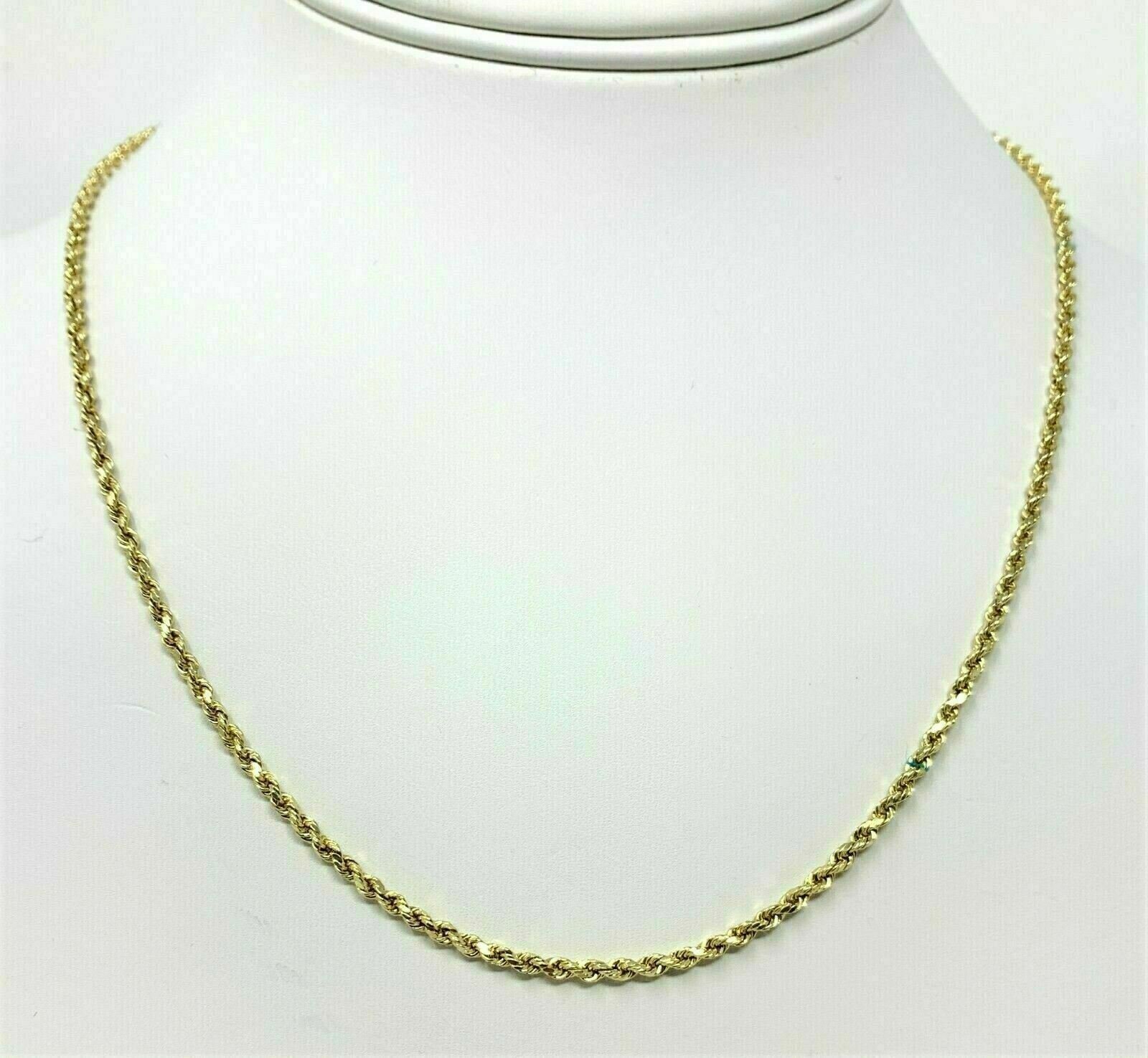 14K Yellow Gold Necklace Gold Hollow Rope Chain 1.8 mm 16”-30” Genuine