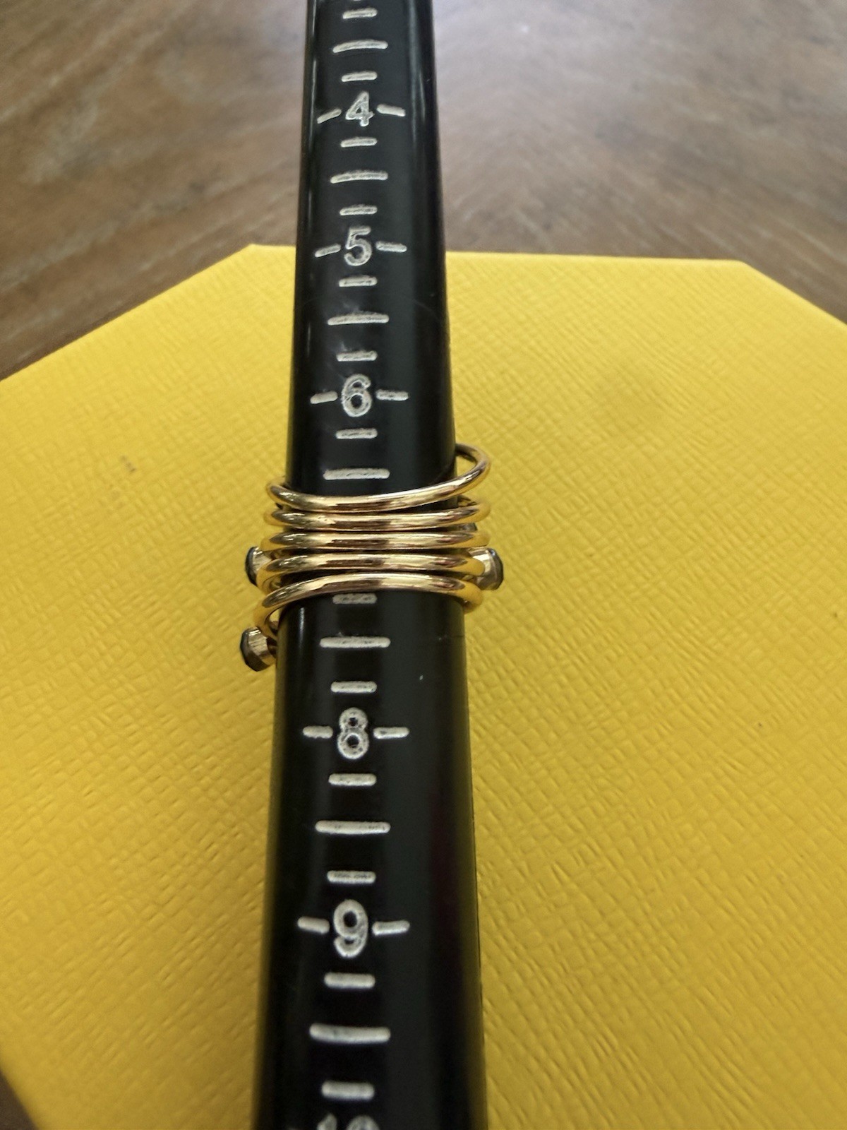 Gold Tone Multi-Band Stackable Statement Ring Green Square Crystal Black Size 7