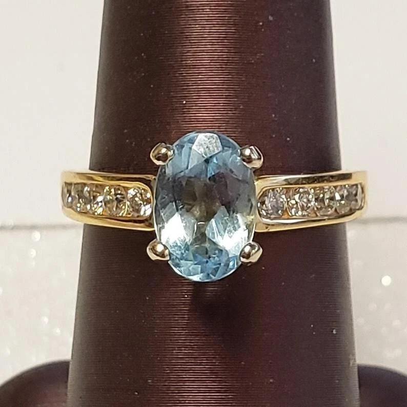 2Ct Oval Cut Simulated Aquamarine Women Engagement Ring 14K Yellow Gold Plated