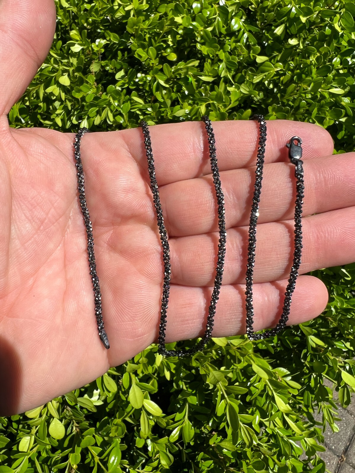 Black Rhodium Real 925 Silver Twisted Rock Sparkle Rope Chain Necklace 14-24″