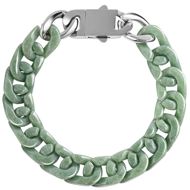 Certified Grade A Natural Green Jade Jadeite Cuban Curb Link Bracelet 5.9-9.4″