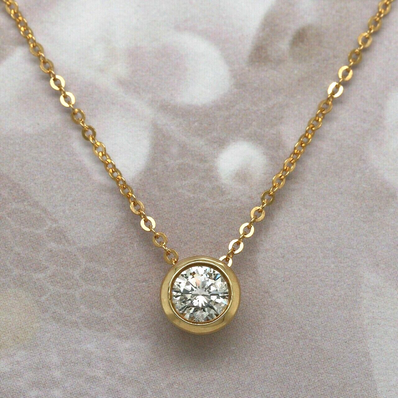 14K Yellow Gold Finish 1.00 Ct Lab-Created Diamond Solitaire Pendant Necklaces