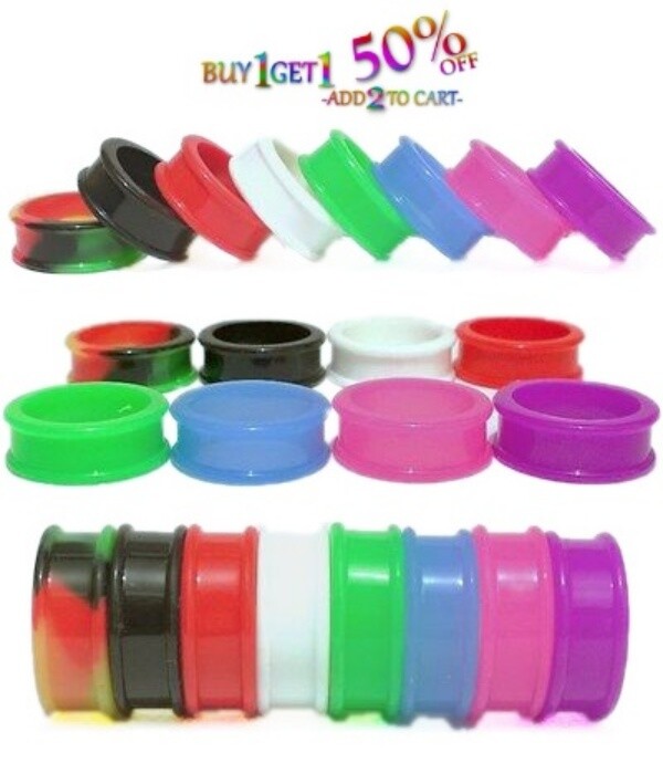 Pair 26MM-50MM SILICONE DOUBLE FLAT FLARE TUNNELS Gauges Thin Flesh Soft 2012