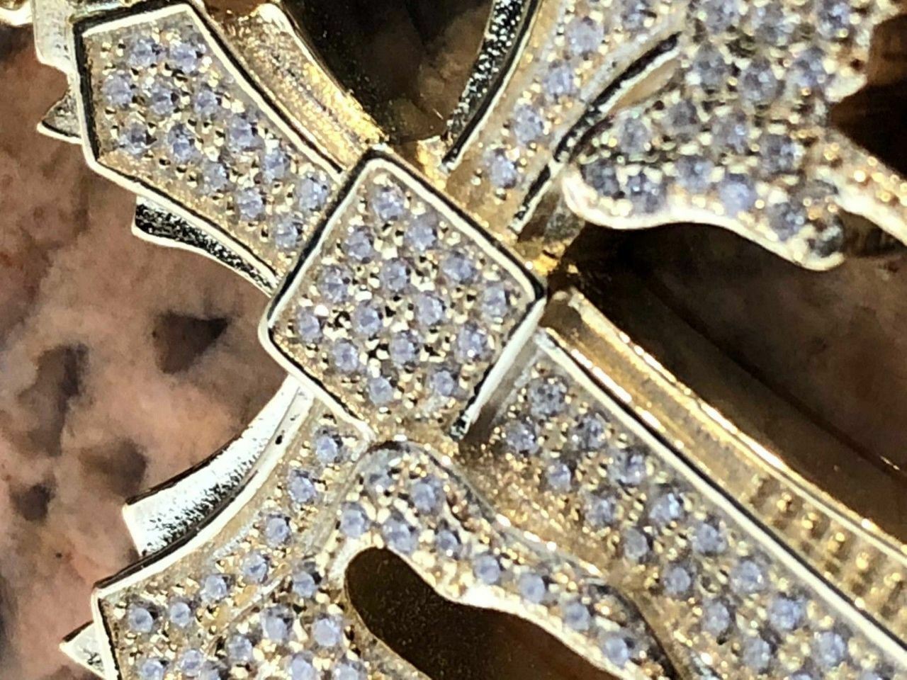 Solid 925 Sterling Silver Gold Plated Dripping Cross Mens Icy Pendant Flooded CZ