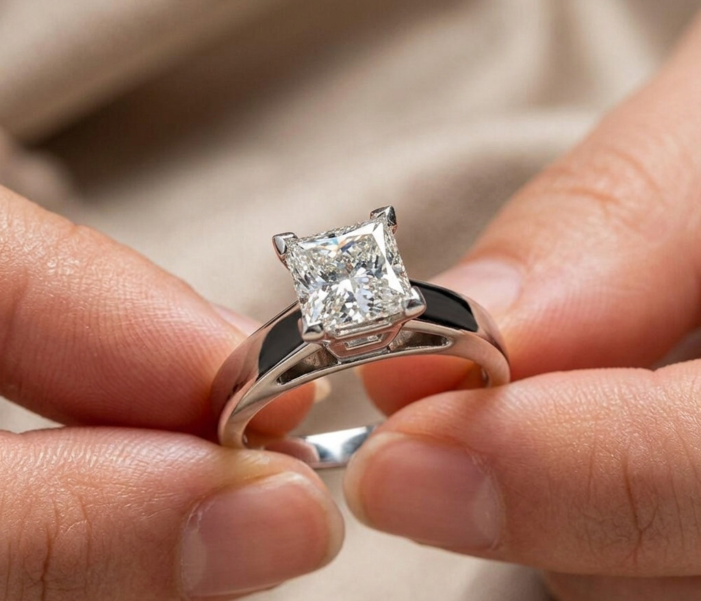 2Ct Princess Cut Moissanite Solitaire Men’s Ring 14K Vermeil Gold Plating