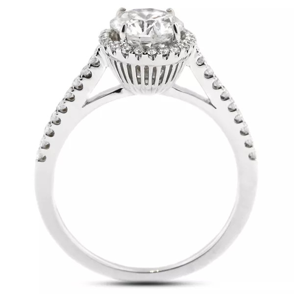 Side Stone Engagement Ring 14K Gold Halo Round 1.35 CT Lab-Grown Diamond F VS1