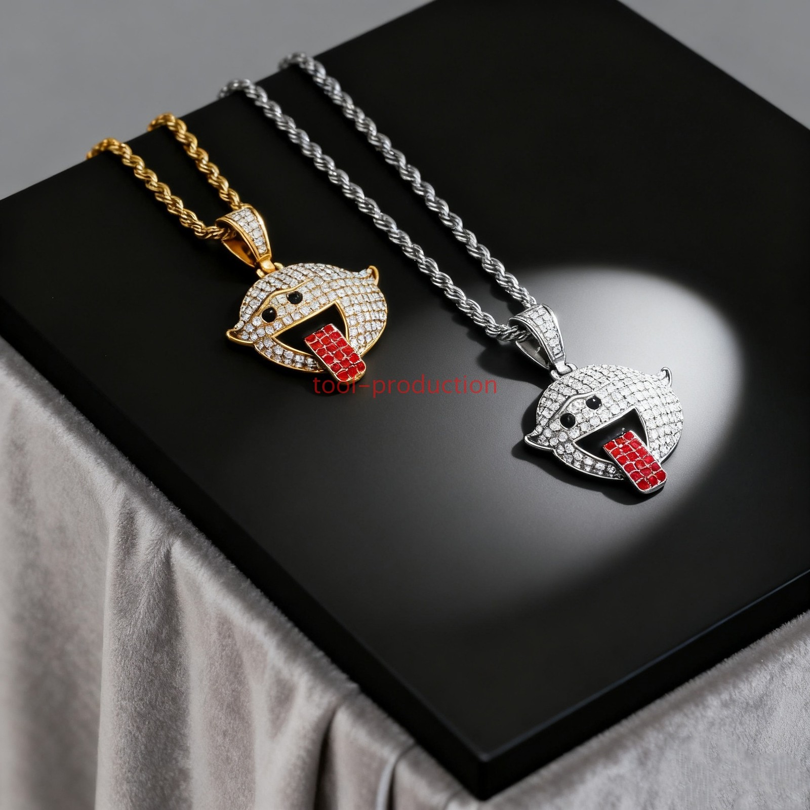 Handmade Sparkling Red Tongue Ghost Zircon Pendant with Free Chain A+++++