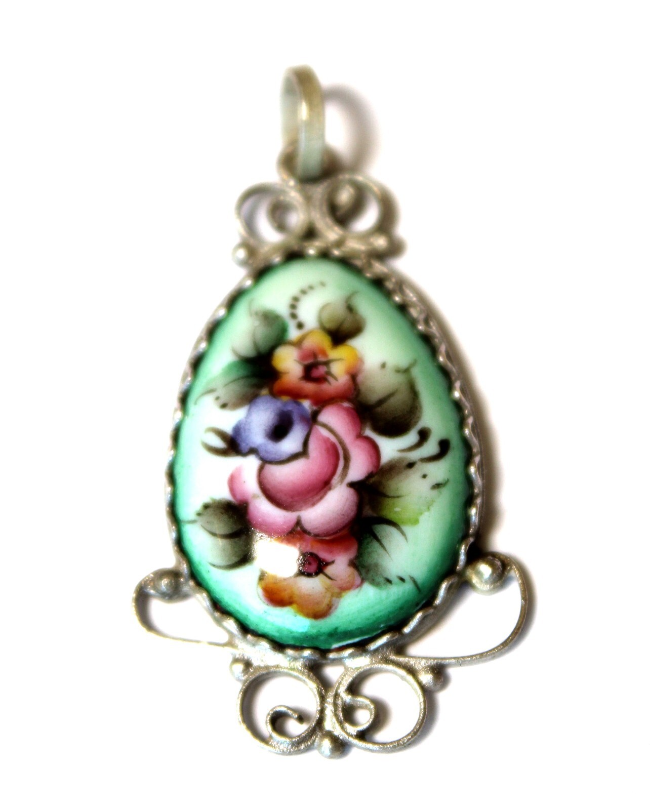 Vintage Unique Enamel Hand Painted Russia Finift Jewelry Pendant 5 Variation #78
