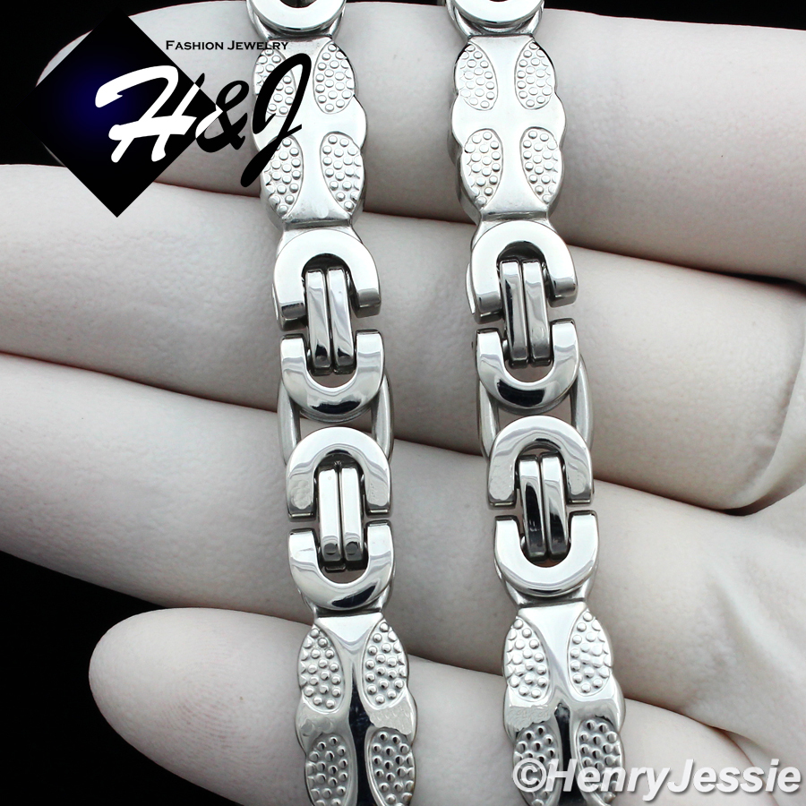 8.5″MEN Stainless Steel 8mm Silver Flat Byzantine Box Link Chain Bracelet